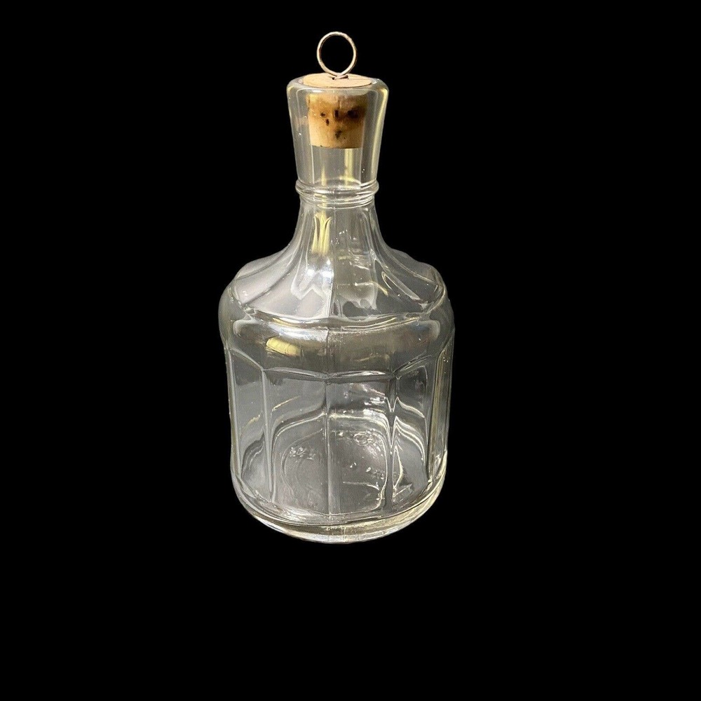 Vintage Owens Illinois Glass Twelve Panel Clear Bottle With Cork 1930s 8" Tall